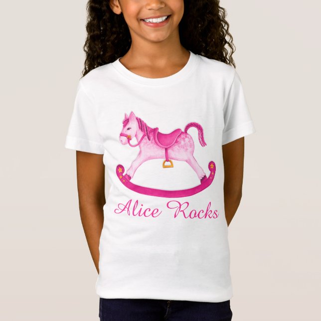Joli cheval rocking peint art rose filles t-shirt (Devant)