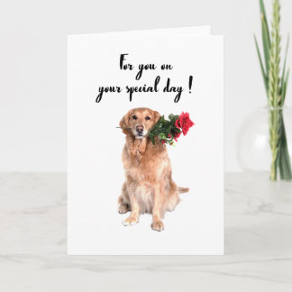 Joli chien avec fleur dans la bouche, carte d'anni