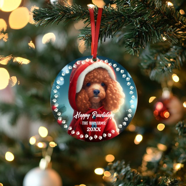 Joli Chien de Noël Joyeux Vacances 2 faces 2-Photo (Cute Chirstmas pet dog poodle photo ornament)