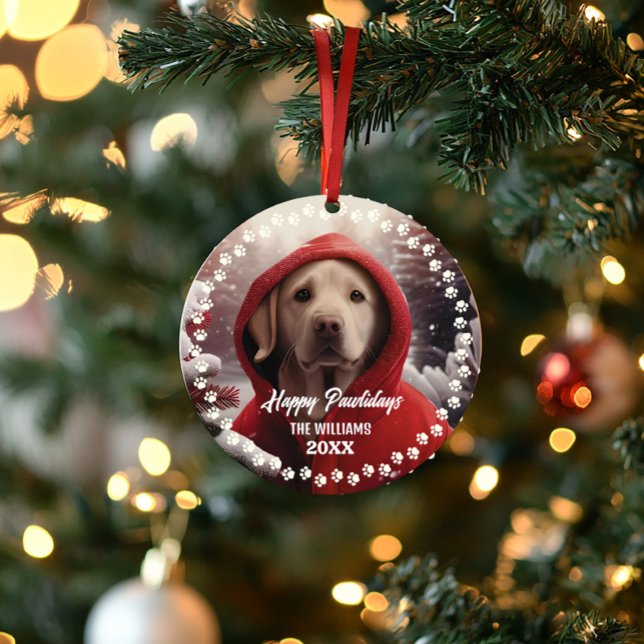 Joli Chien de Noël Joyeux Vacances 2 faces 2-Photo (Cute pet dog golden retriever first chirstmas photo ornament)