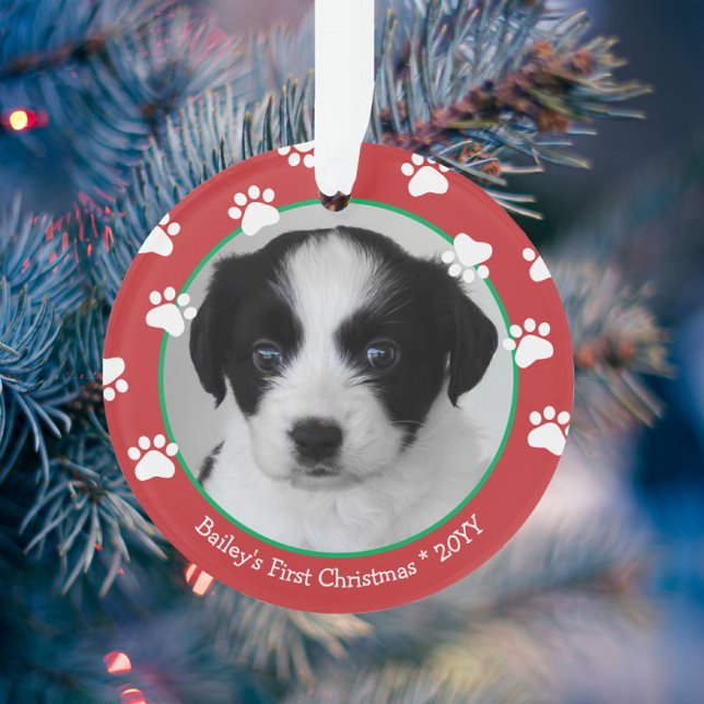 Joli chien premier Noël empreintes de pattes rouge (Créateur téléchargé)