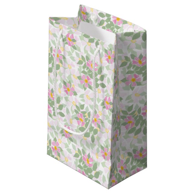 Joli chien rose Roses sur un petit sac cadeau blan (Devant Angle)