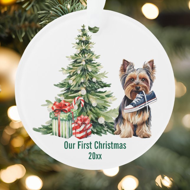 Joli chien Yorkie Sapin de Noël Aquarelle Noël (Créateur téléchargé)