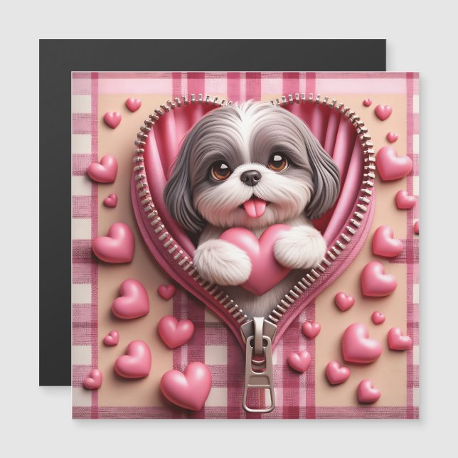 Joli chiot 3D dans un Arrière - plan rose et blanc (Devant / Derrière)