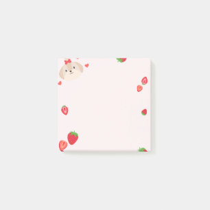 Joli chiot avec notes collantes post-it fraise