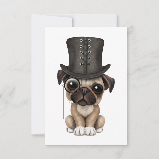 Joli chiot Carlin avec Monocle et chapeau supérieu (Devant)