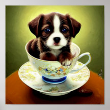 Joli chiot dans une affiche de Tea-up