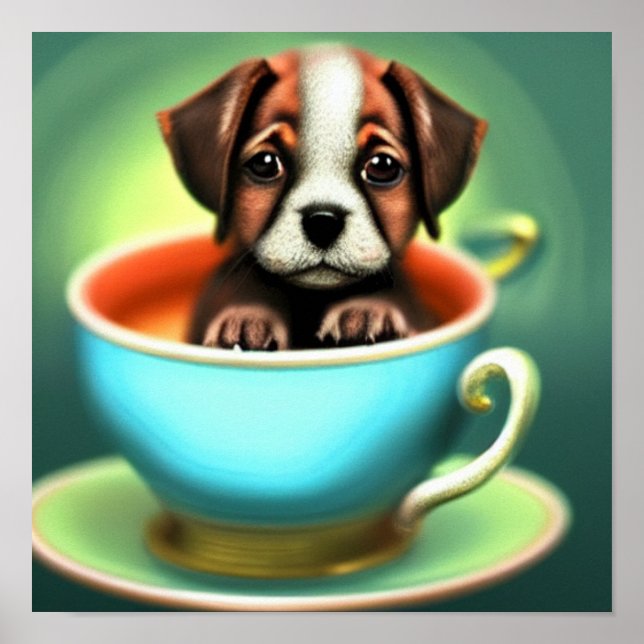 Joli chiot dans une affiche de Tea-up (Devant)