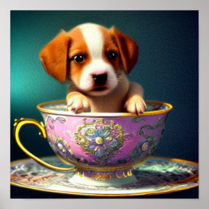 Joli chiot dans une affiche de Tea-up