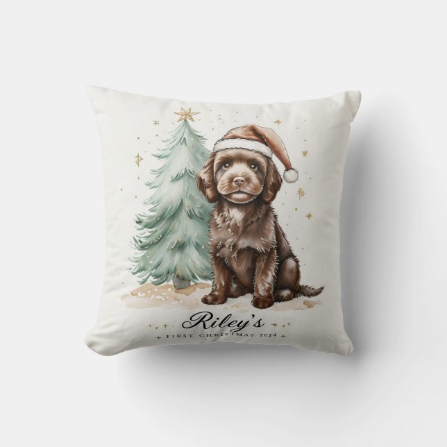 Joli chiot et coussin d'arbre de Noël (Recto)