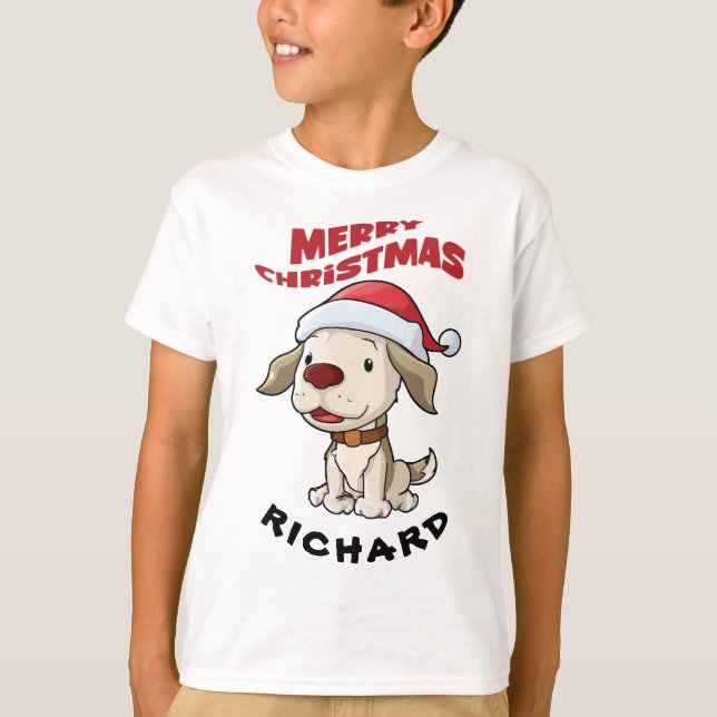 Joli chiot Joyeux Noël personnalisé T-shirt (Devant)