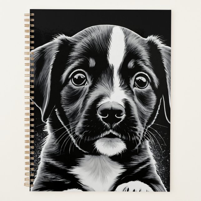 Joli chiot noir et blanc – Planificateur pour amou (Devant)