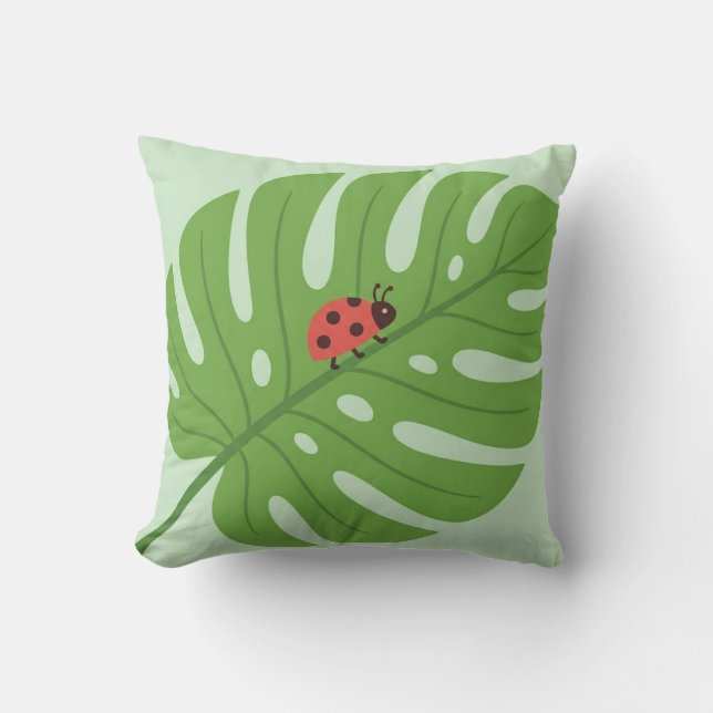 Joli Coccinelle sur Coussin de Feuille de Monstera (Recto)