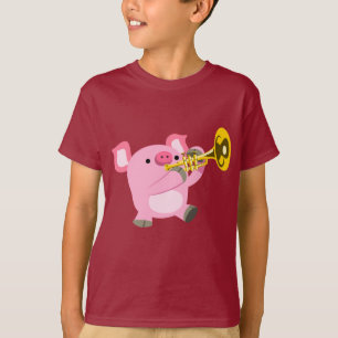 Joli Cochon De Caricature Jouer T-shirt Trumpet Ki