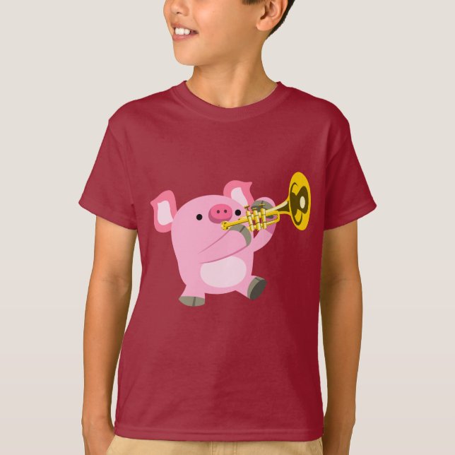 Joli Cochon De Caricature Jouer T-shirt Trumpet Ki (Devant)