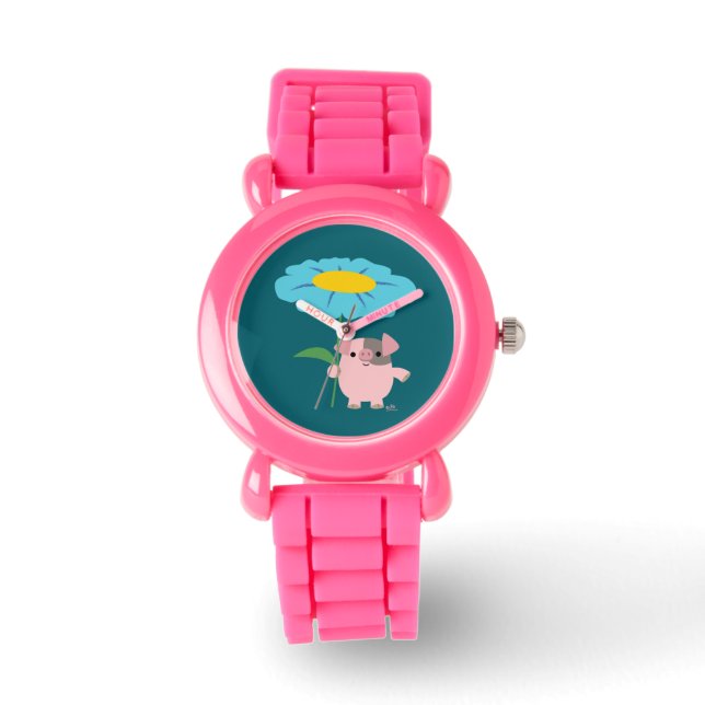 Joli Cochon De Carton Avec Cadeau (Bleu) Montre (Recto)