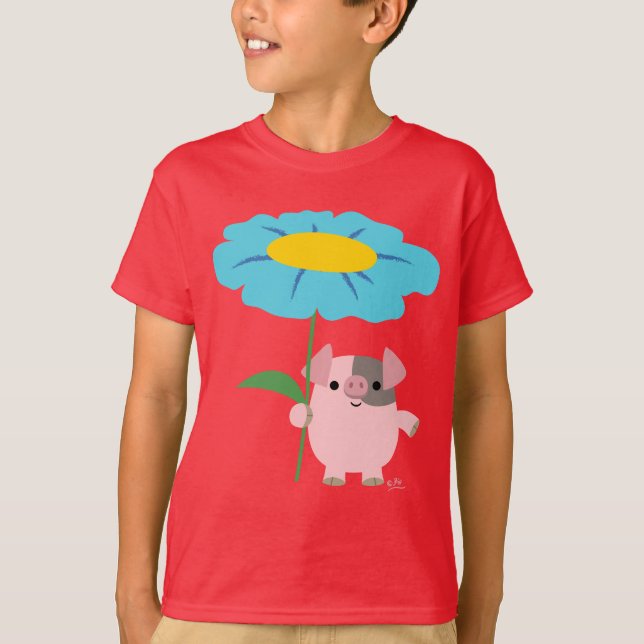 Joli Cochon De Cartoon Avec Cadeau (Bleu) T-shirt  (Devant)