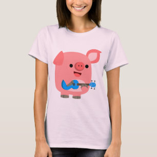 Joli Cochon De Dessin Jouant T-shirt Femme Ukulele