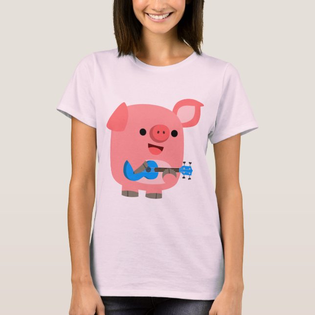 Joli Cochon De Dessin Jouant T-shirt Femme Ukulele (Devant)
