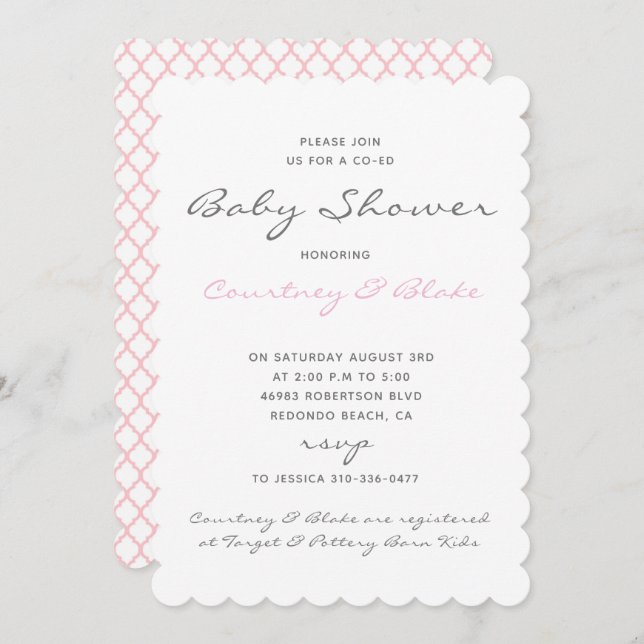 Joli coEd Baby Invitation rose (Devant / Derrière)