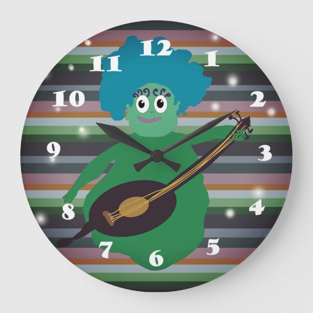 Joli compagnon de dessin animé vert, horloge de ch (Recto)