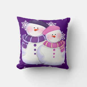 Joli Couple de Bonhomme de Neige Coussin de Lancem