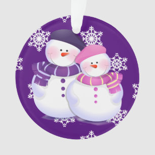 Joli Couple de Bonhomme de Neige Ornement