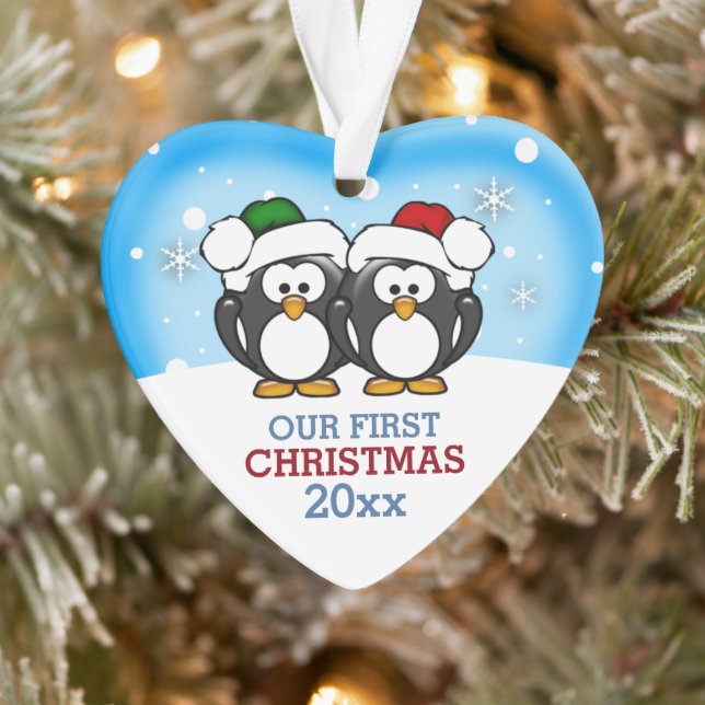Joli Couple de Manchots Premier Noël (Arbre)