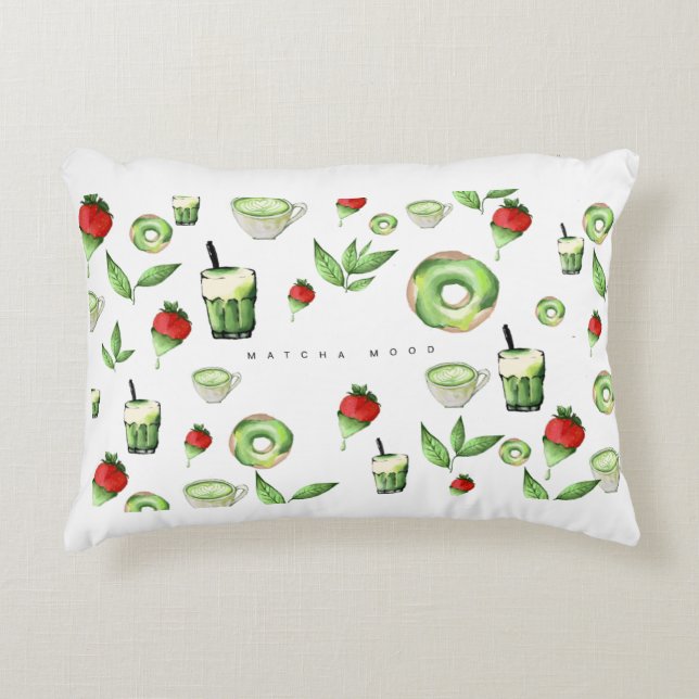 Joli Coussin à Jeter Matcha et Fruits au Style Est (Devant)