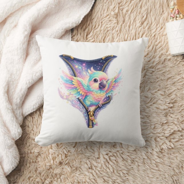 Joli Coussin à Zip Parrot Pastel 3D (Couverture)