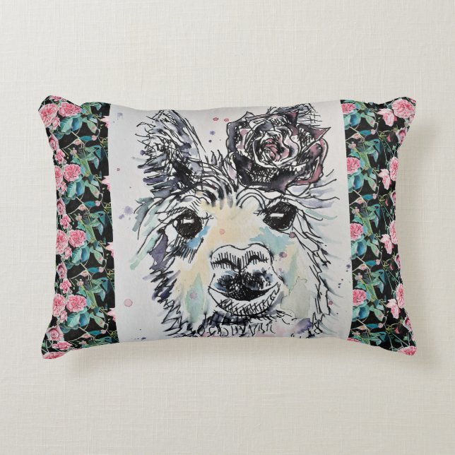 Joli coussin d'accent aquarelle Alpacca Llama Rose (Devant)