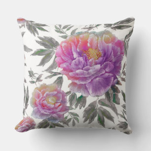 Joli Coussin d'aquarelle rose/pourpre fleuri