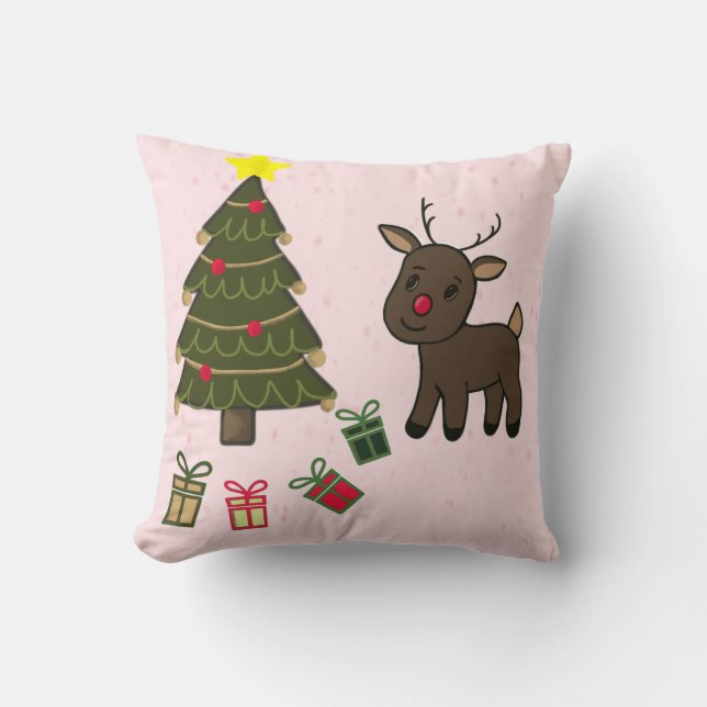 Joli coussin d'arbre de Noël et de renne  (Recto)