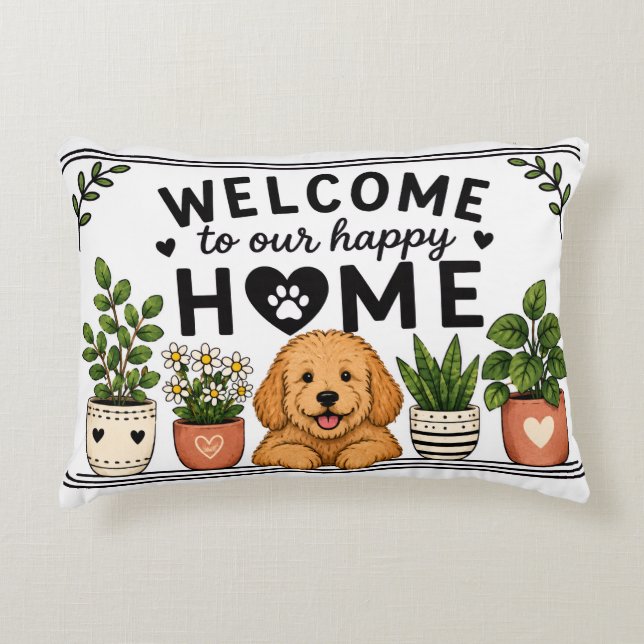 Joli Coussin de Bienvenue Recto-Verso avec Chien e (Devant)