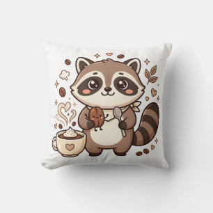 Joli Coussin de Café avec Raton Laveur