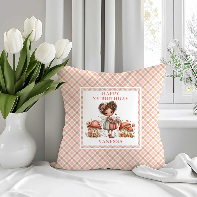 Joli Coussin de Fête pour Fille Fée Rose Floral (Cute Fairy Pink Floral Girl Birthday Throw Pillow)
