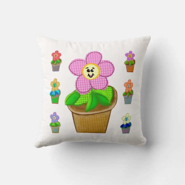 Joli Coussin de Jet Carré Fleurs en Pot Rosy Posy (Verso)