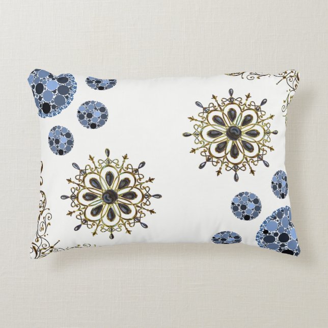 Joli Coussin de Jet Décoratif Bleu & Or Blanc (Devant)