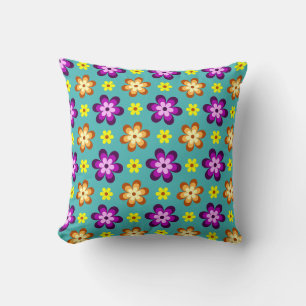 Joli Coussin de Jet Émouvant Fleurs Rétro Colorées