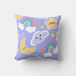 Joli Coussin de Jeté à Motif Lune et Étoile Arc-en