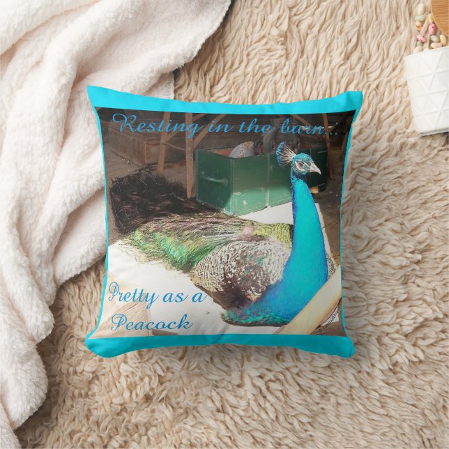Joli Coussin de Jeté au Paon Mâle Bleu (Couverture)