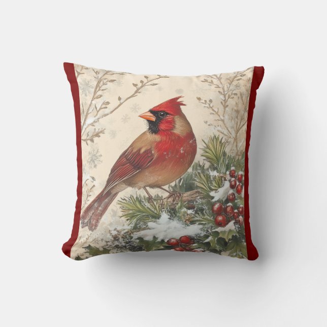 Joli Coussin de Jeté Cardinal d'Hiver (Recto)