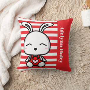 Joli Coussin de Jeté Lapin Rouge Rayé