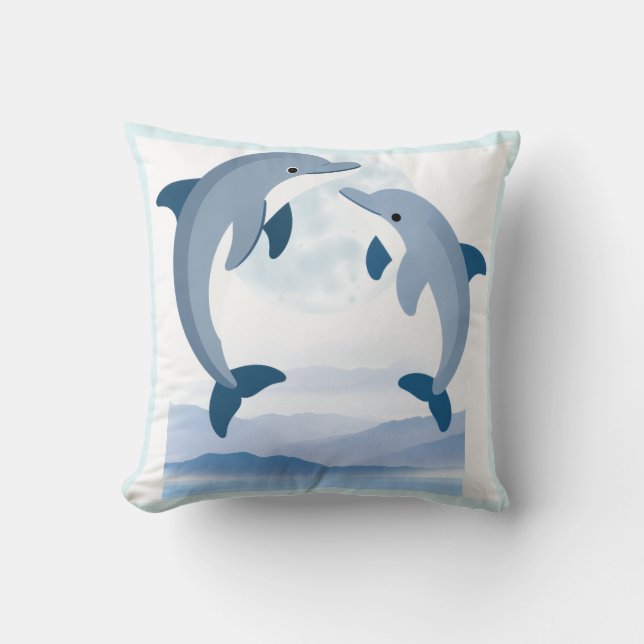 Joli Coussin de Jeté Océan Dauphins Bleus | Côté M (Recto)