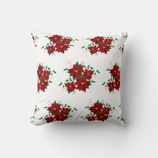 Joli Coussin de Lancement Fleurs Rouges de Noël (Recto)