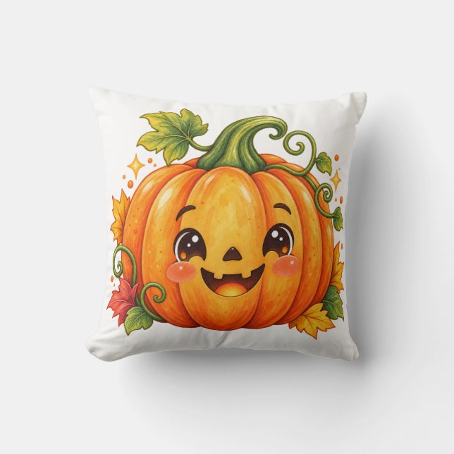 Joli Coussin de Lancer de Citrouille d'Halloween | (Recto)