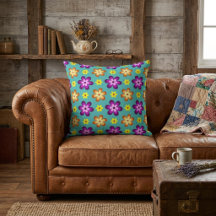Joli Coussin de Lancer de Fleurs Rétro Colorées Gr