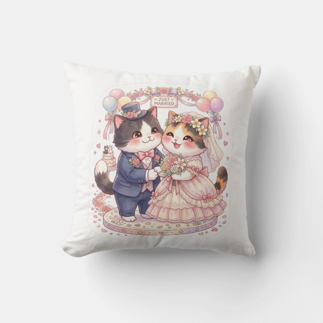 Joli coussin de mariage de chats aquarelle "Juste  (Recto)