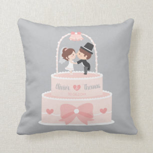 Joli Coussin de Mariage Rose pour les Jeunes Marié