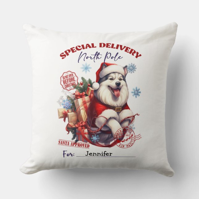 Joli coussin de Noël au thème Husky sibérien (Recto)
